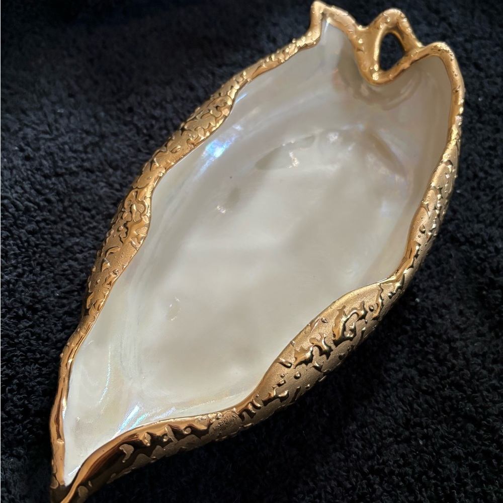 22k Gold Leaf Accent Hand Decorated Dish